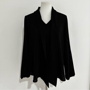 Anne Klein Black Polyester Long Sleeve Tie at Neck Blouse Size Large